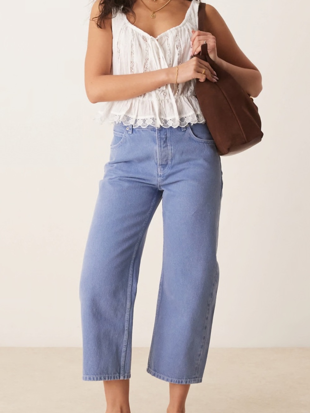 Free People We The Free Ocean Blue Wide-Leg Cropped Barrel Jeans
